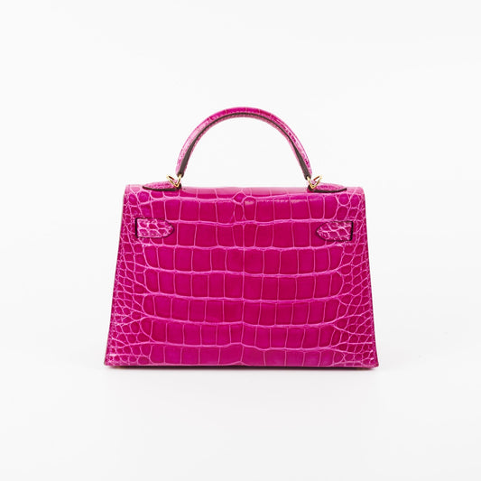 Hermes Mini Kelly Sellier Alligator Rose Scheherazade Stamp C (2018)