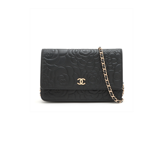 Chanel Camellia Black Wallet On Chain WOC