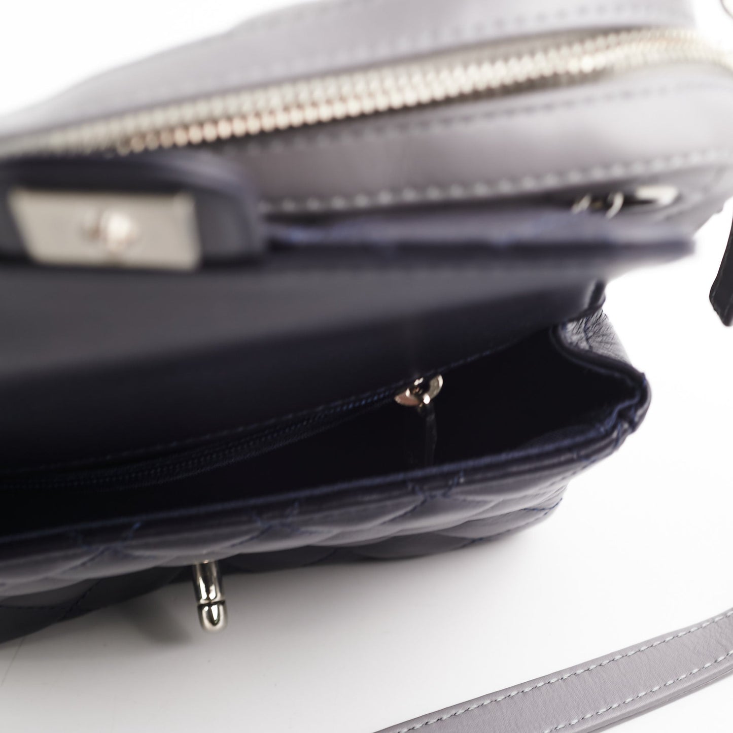 Chanel Quilted Navy/Chevron Grey Lambskin Shoulder Bag