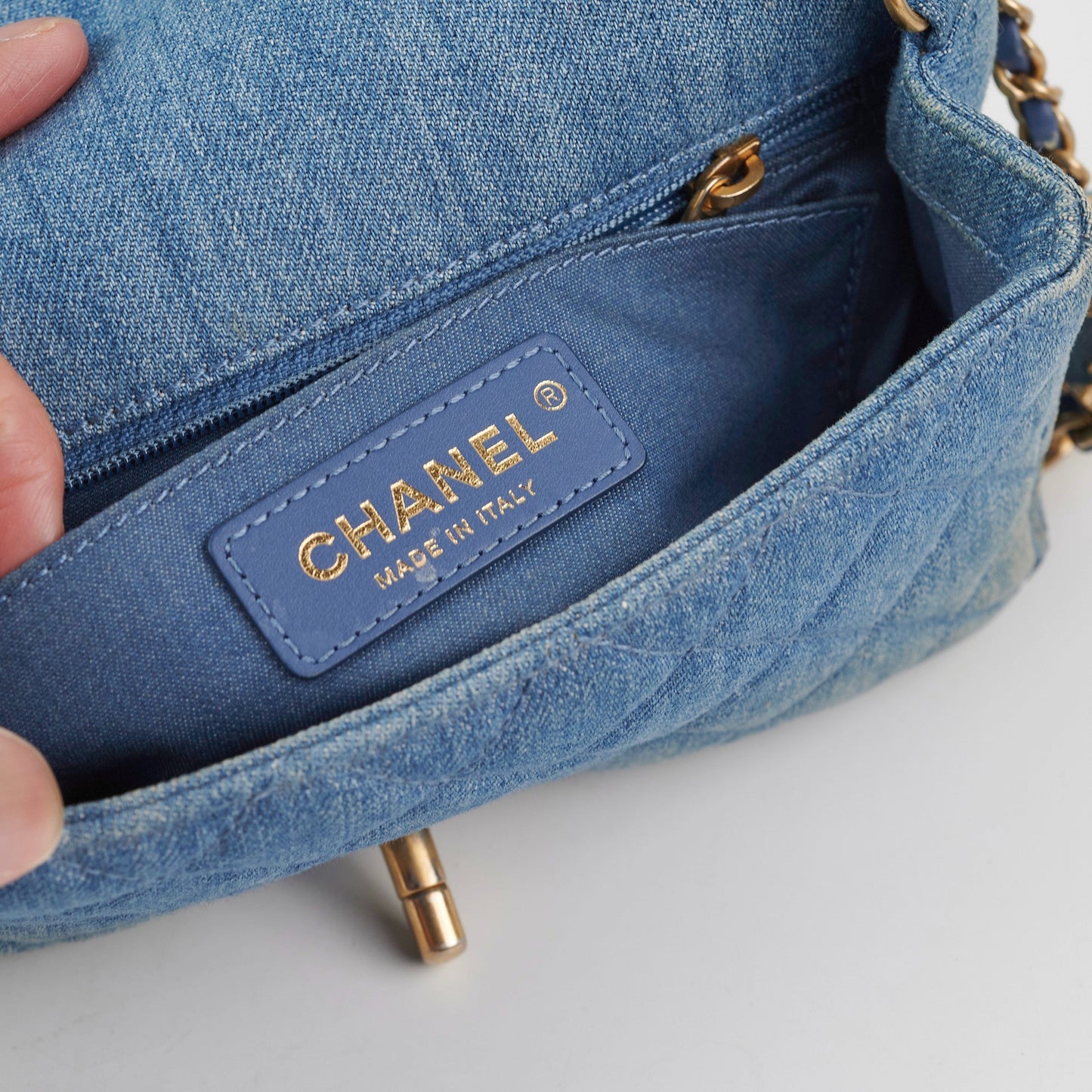 Chanel Denim Pearl Crush Mini Rectangle Flap Bag
