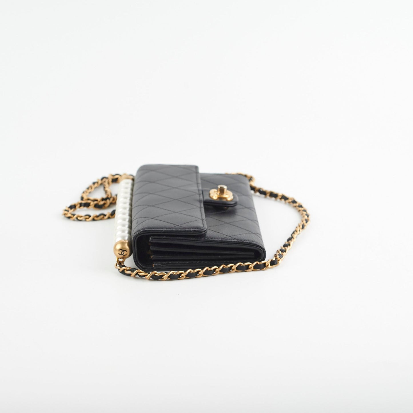 Chanel Pearl Black Long Wallet On Chain WOC
