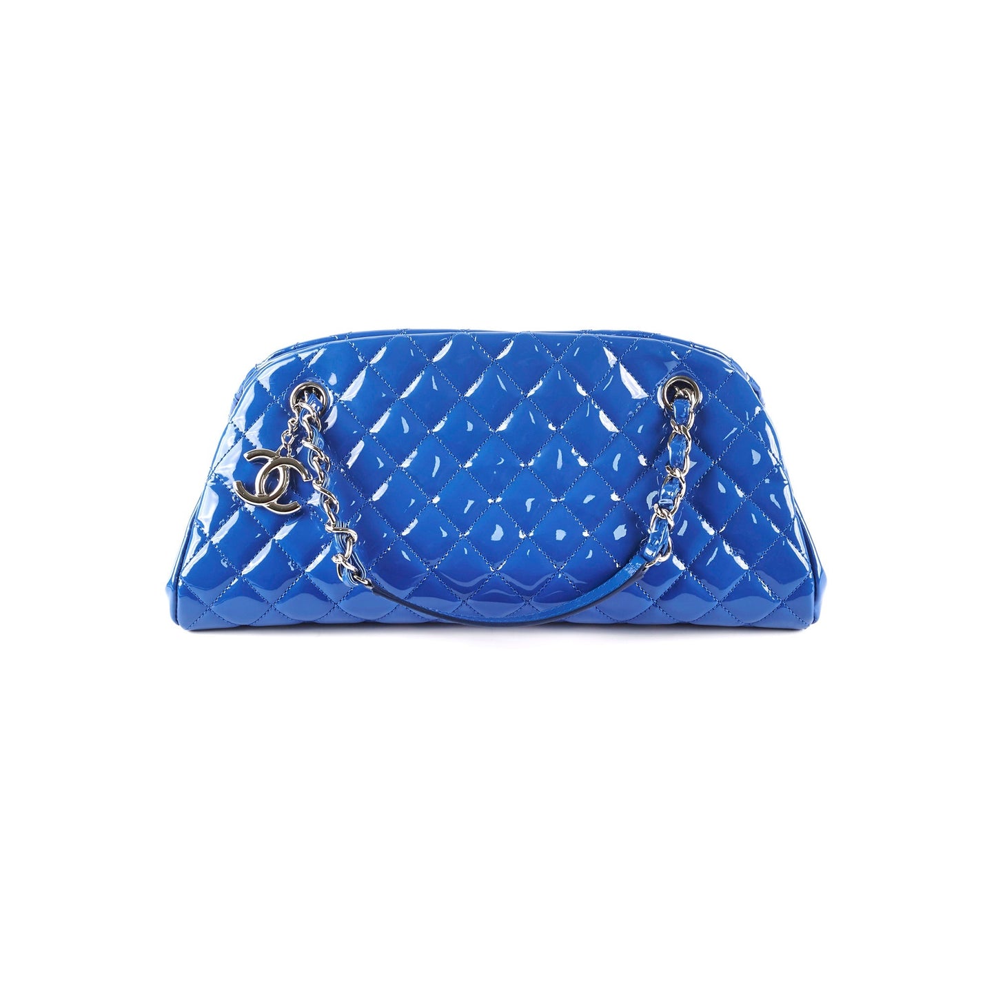 Chanel Just Mademoiselle Patent Blue Bowler Bag