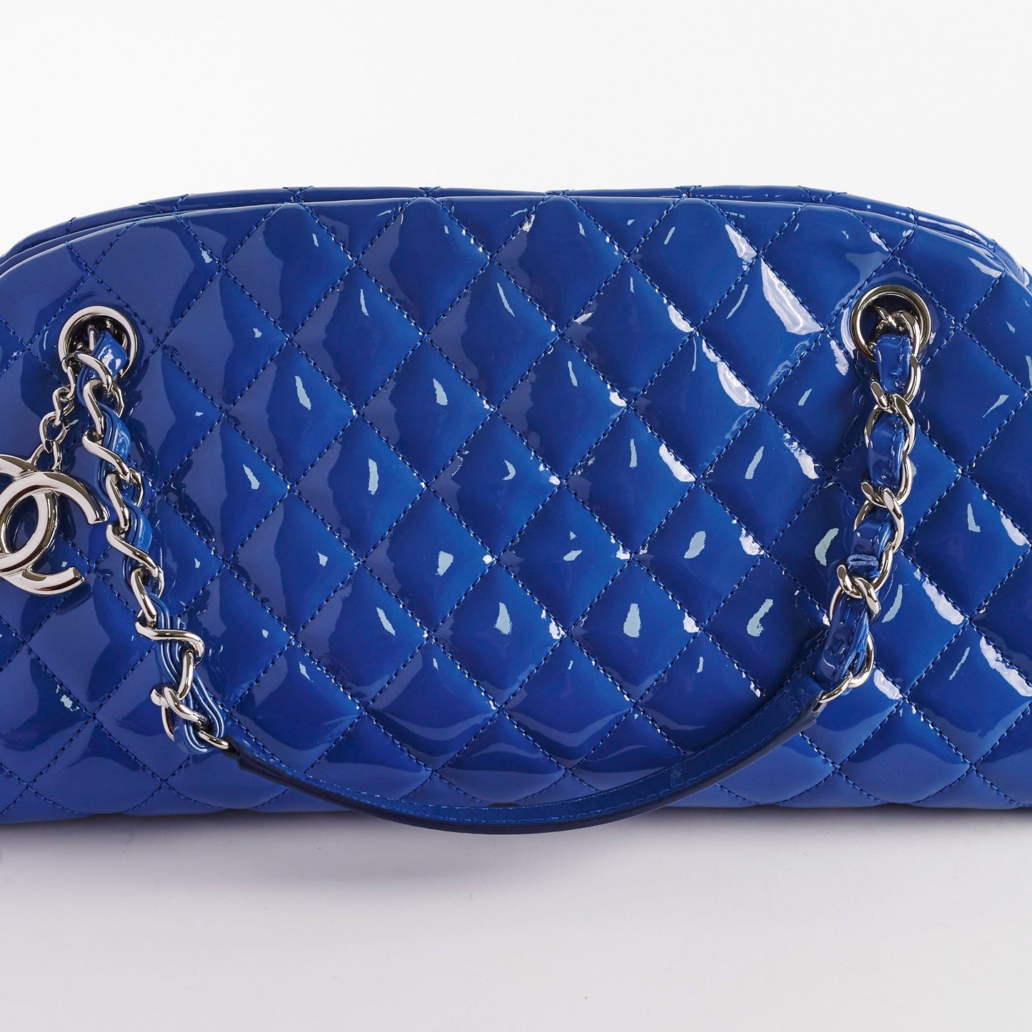 Chanel Just Mademoiselle Patent Blue Bowler Bag