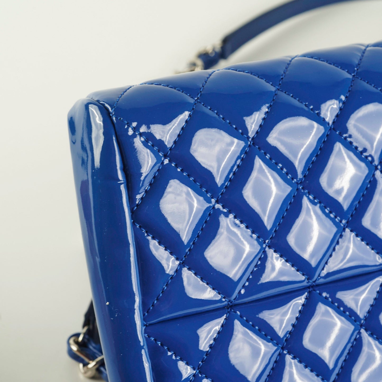 Chanel Just Mademoiselle Patent Blue Bowler Bag