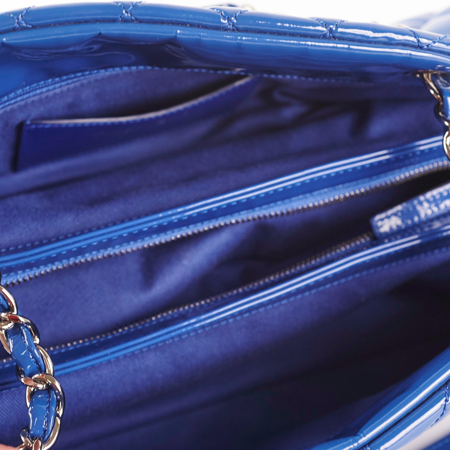 Chanel Just Mademoiselle Patent Blue Bowler Bag