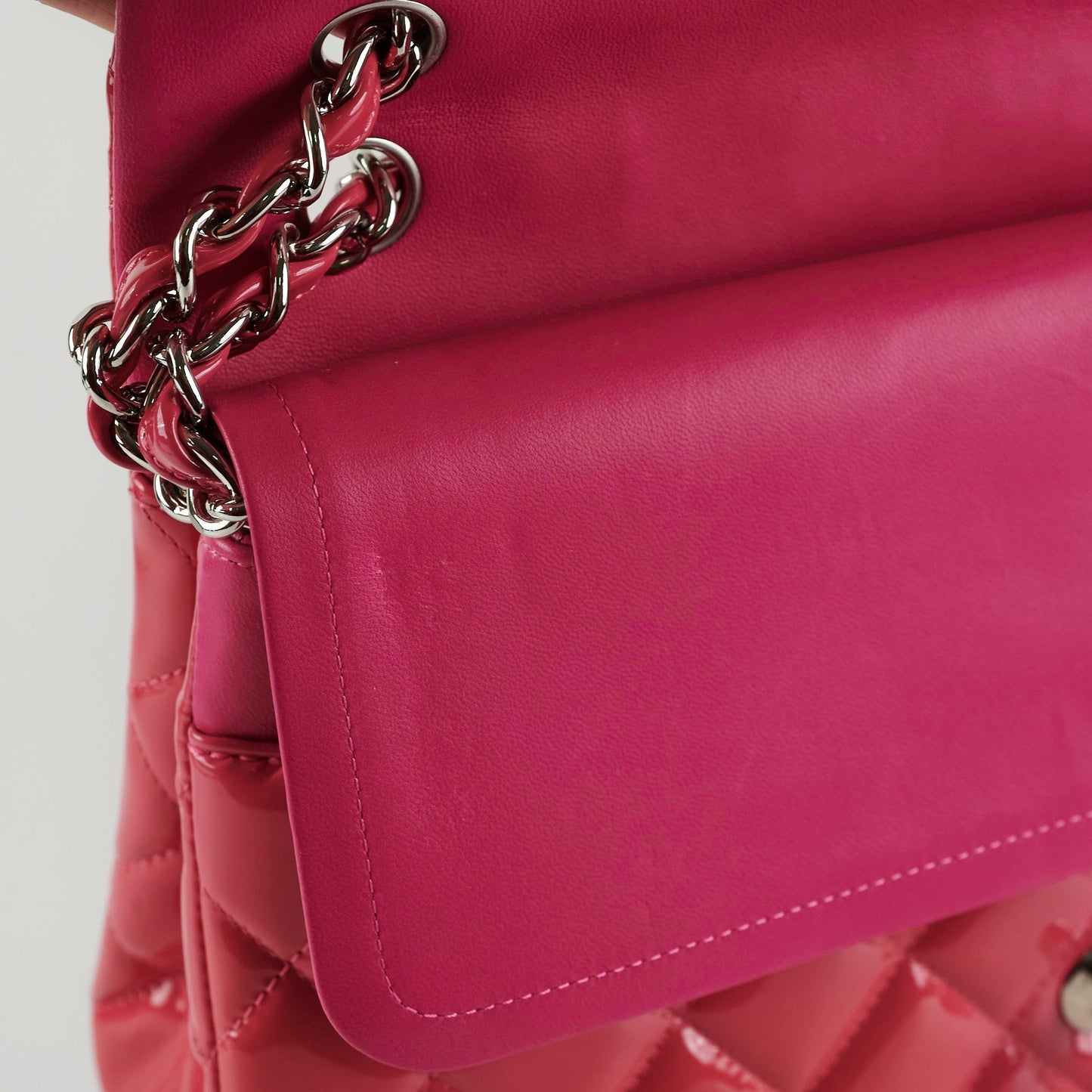 Chanel Classic Jumbo Pink Patent Flap