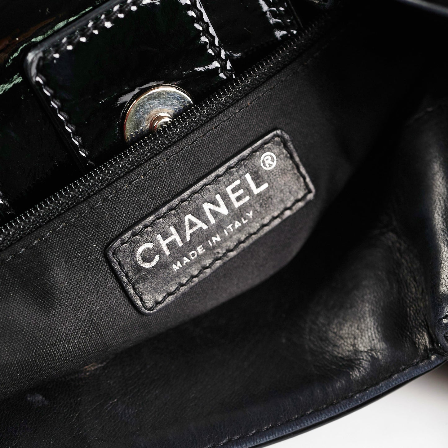 Chanel Camelia Patent Leather Tote Bag Black