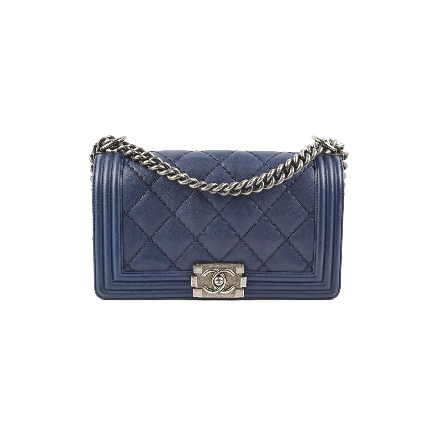 Chanel Boy Bag Old Medium Navy Blue Lambskin