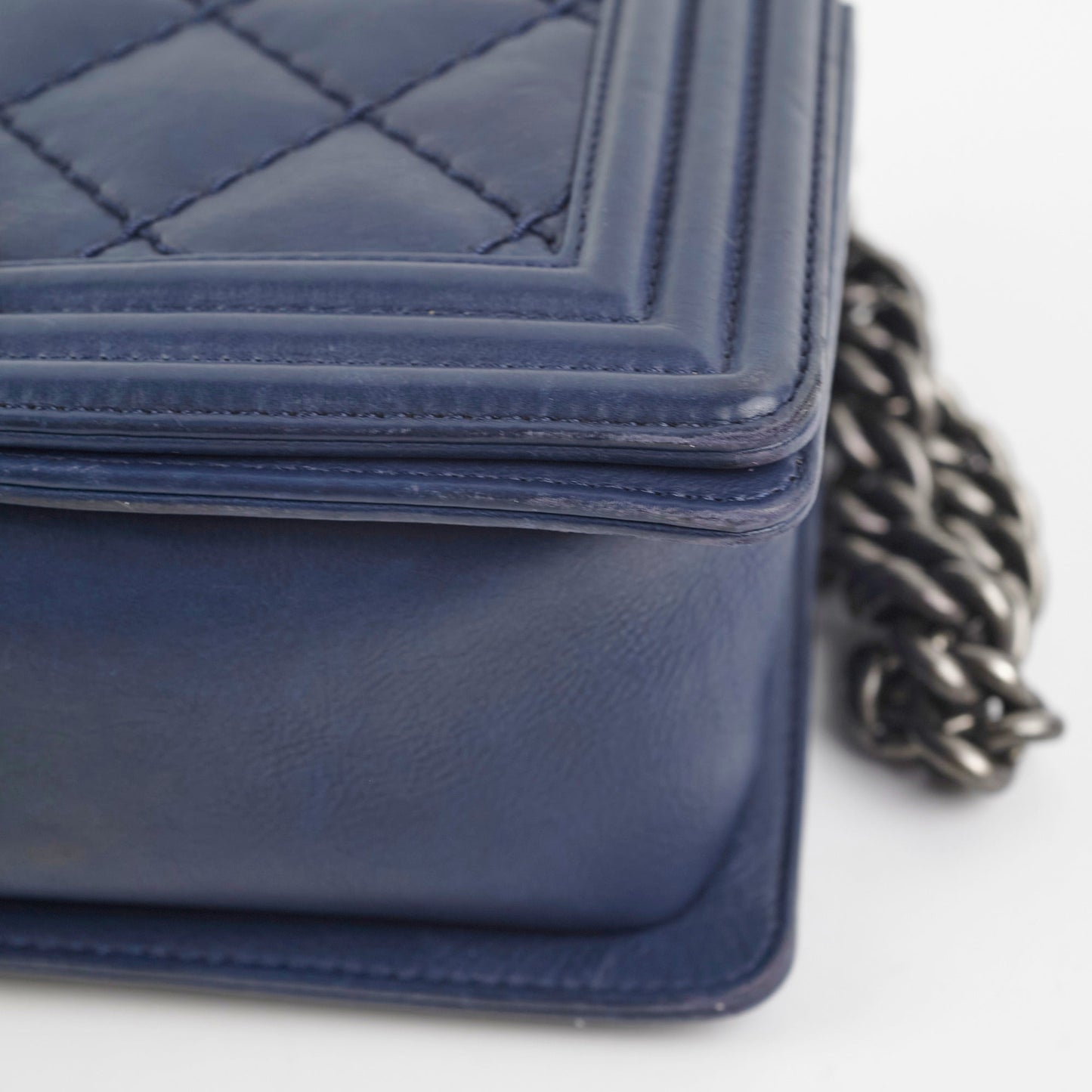 Chanel Boy Bag Old Medium Navy Blue Lambskin