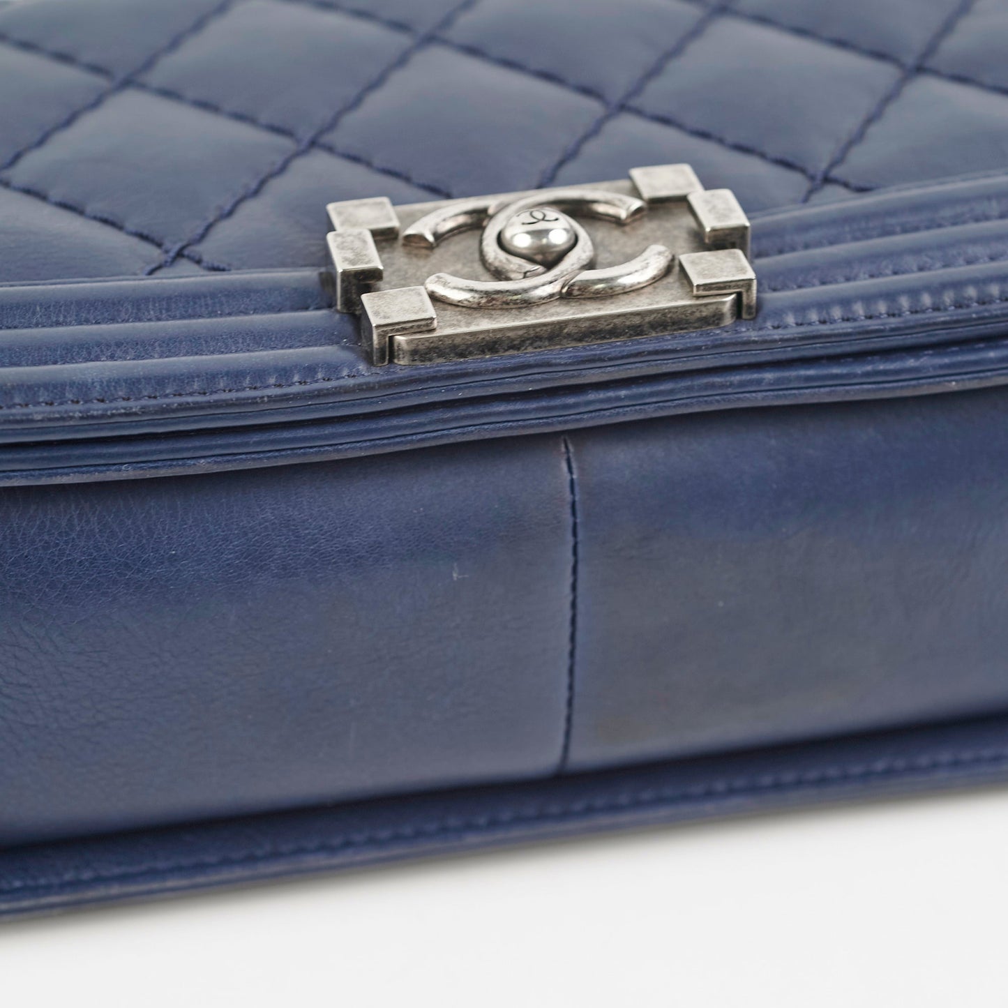 Chanel Boy Bag Old Medium Navy Blue Lambskin