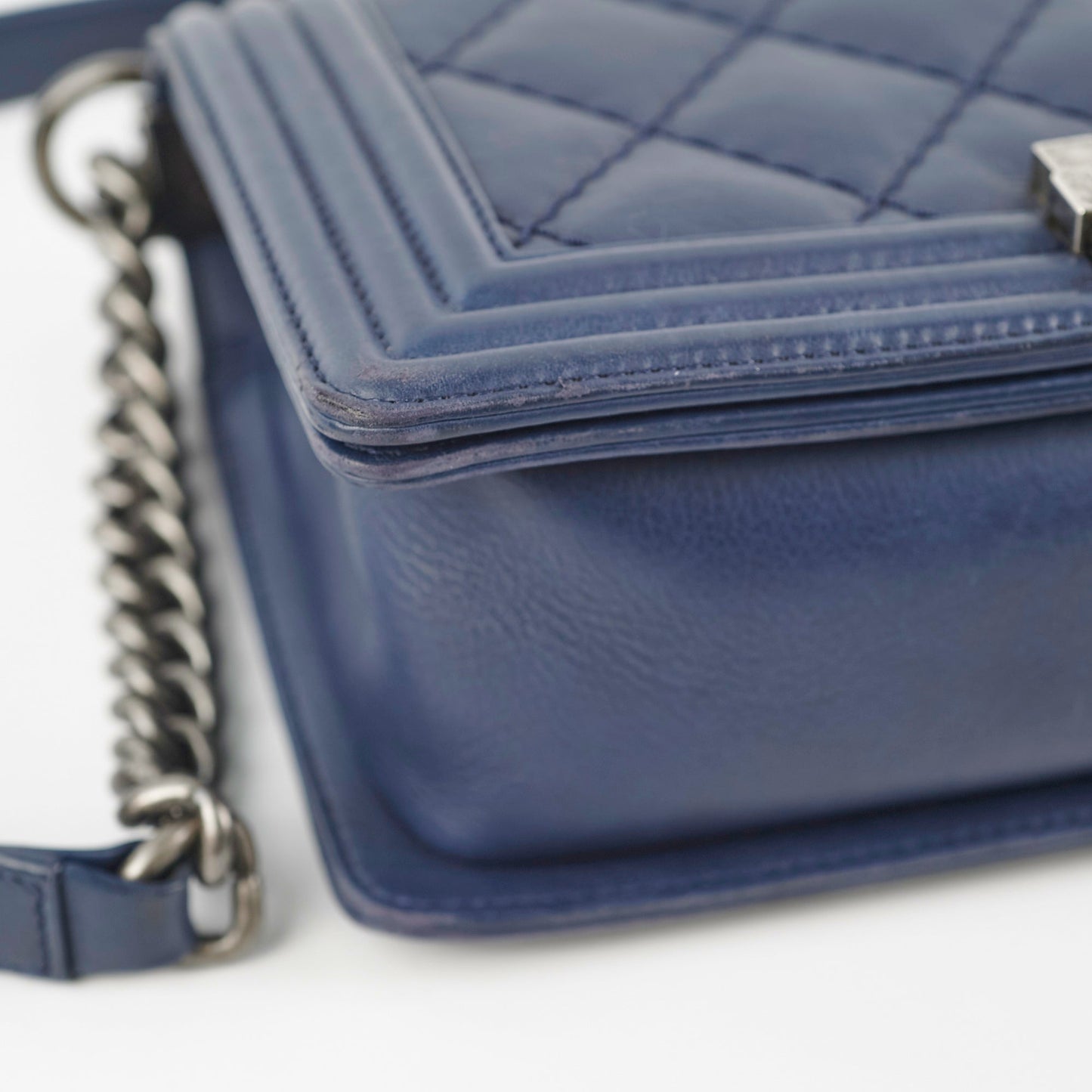 Chanel Boy Bag Old Medium Navy Blue Lambskin