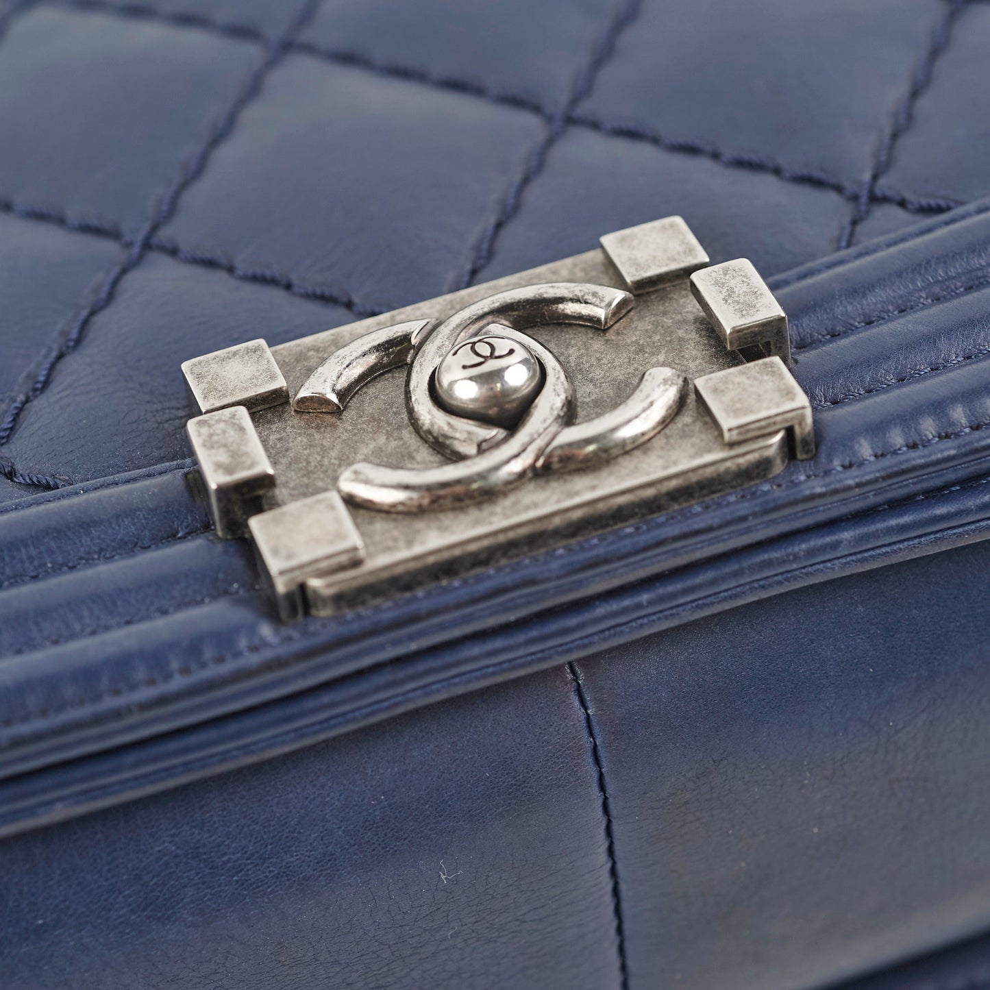 Chanel Boy Bag Old Medium Navy Blue Lambskin