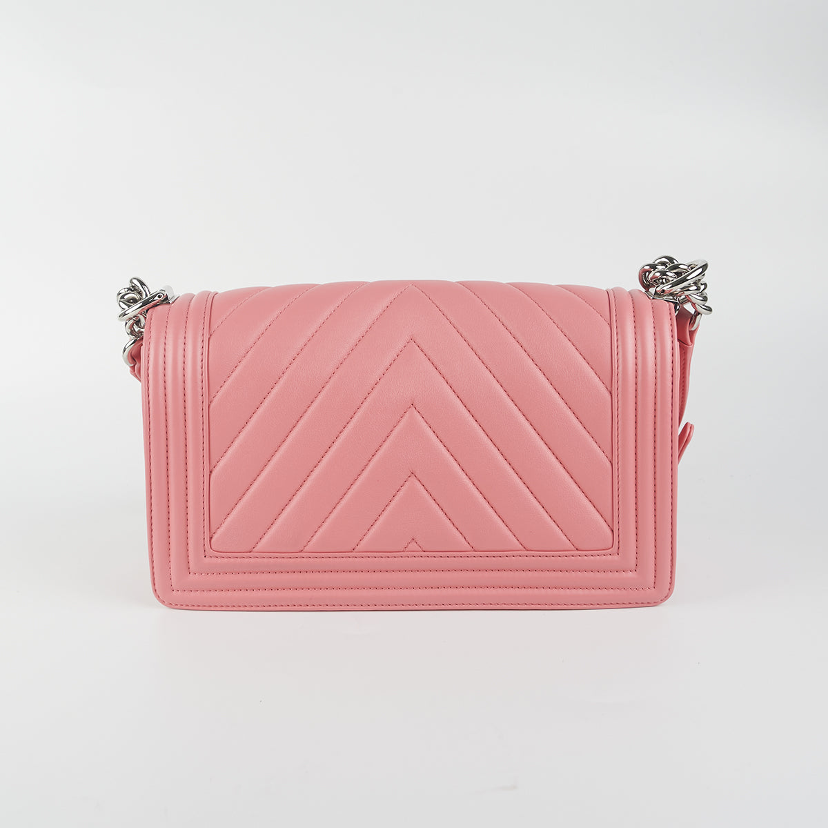 Chanel Chevron Quilted Boy Flag Old Medium Lambskin Pink