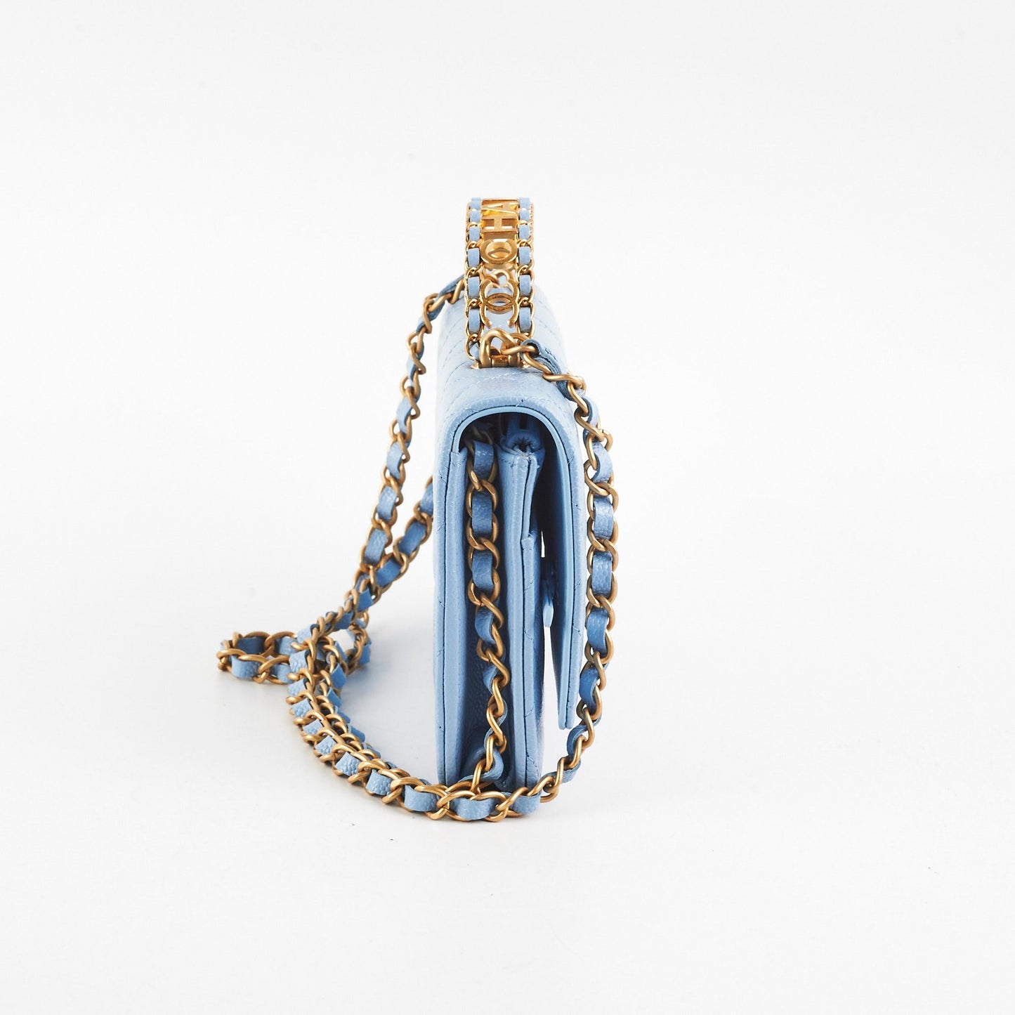 Deal of The Week - Chanel Caviar WOC Wallet on Chain with Handle Blue Microchipped