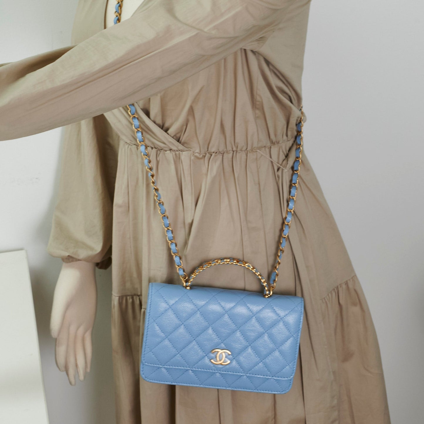 Deal of The Week - Chanel Caviar WOC Wallet on Chain with Handle Blue Microchipped