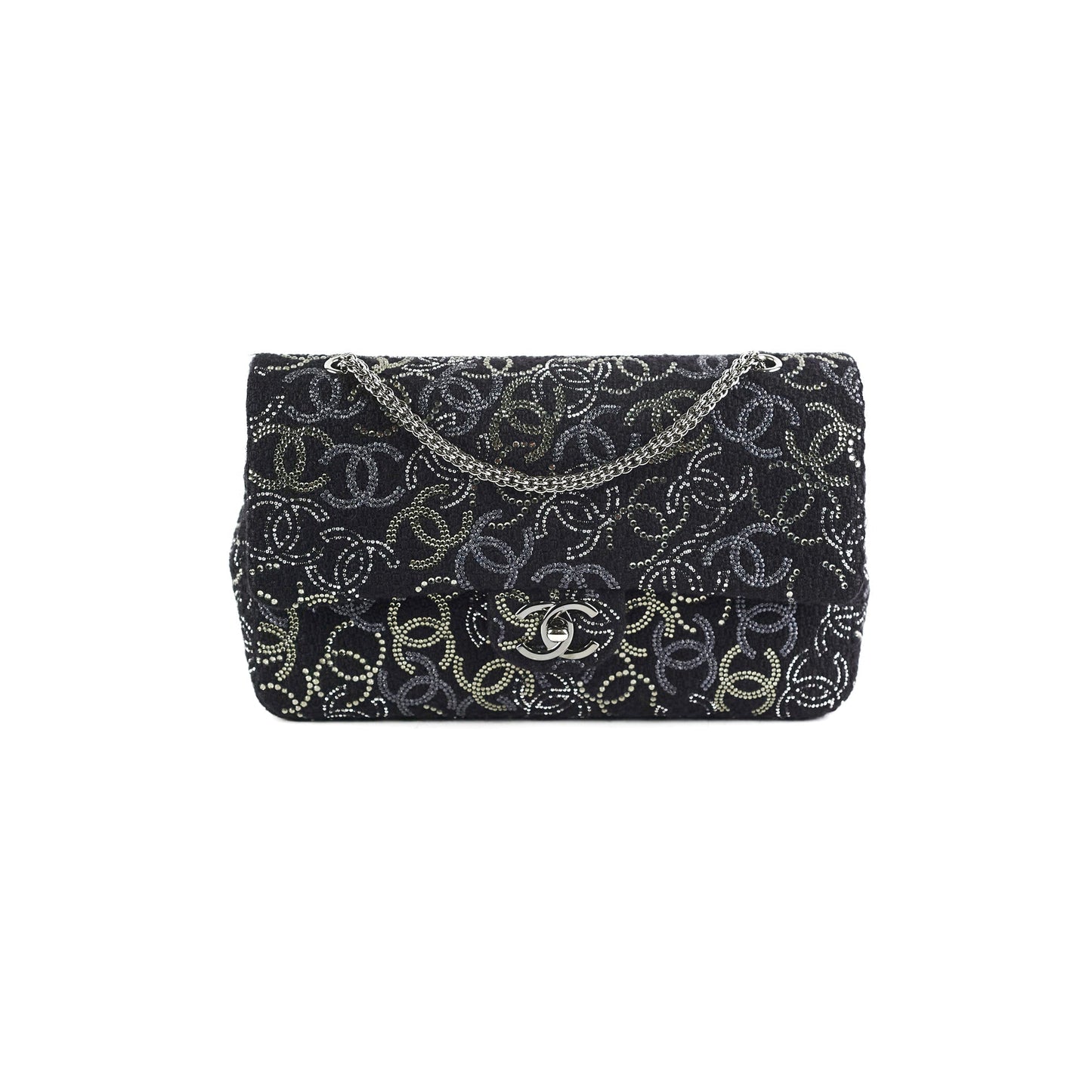 Chanel Seasonal Medium/Large Tweed Crystals Black