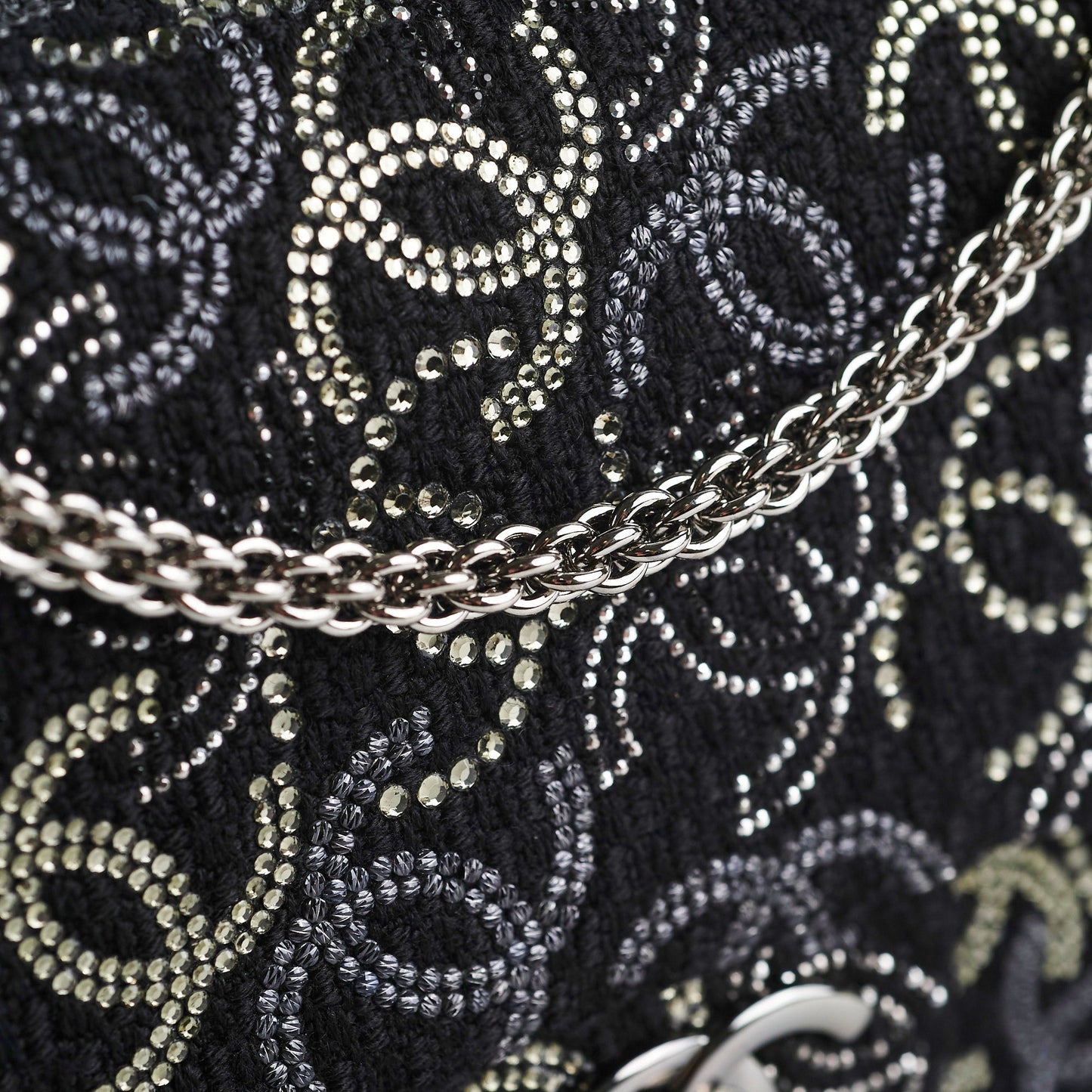 Chanel Seasonal Medium/Large Tweed Crystals Black