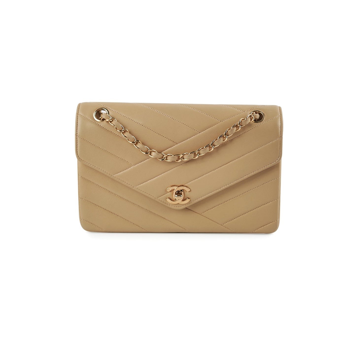 Chanel  Beige Lambskin Shoulder Bag