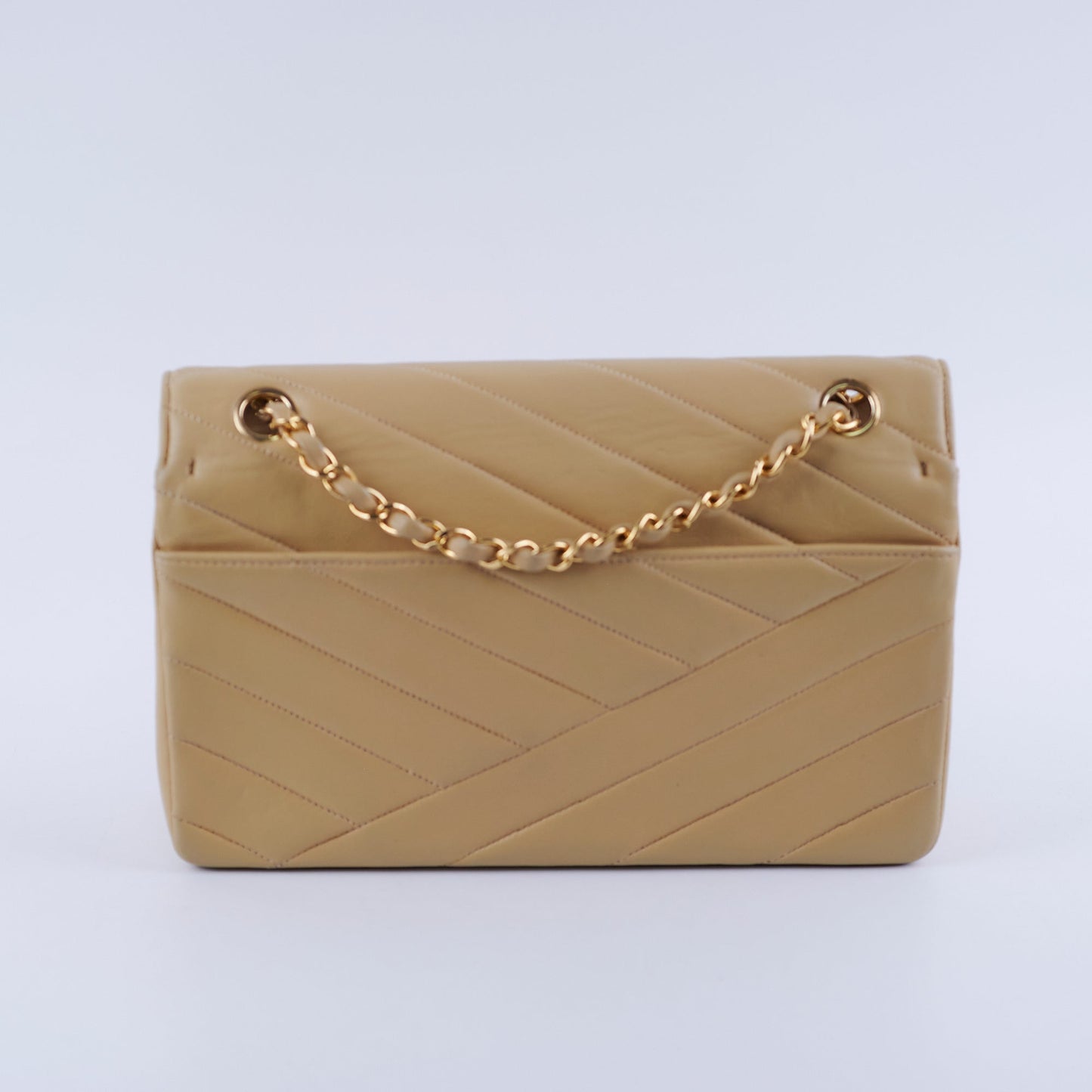 Chanel  Beige Lambskin Shoulder Bag