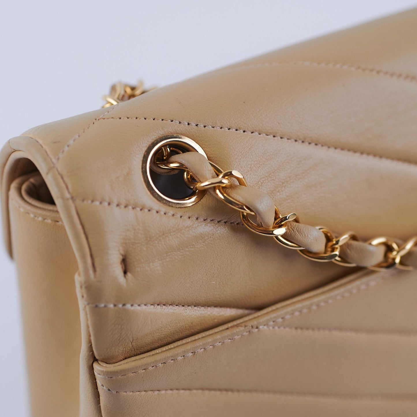 Chanel  Beige Lambskin Shoulder Bag