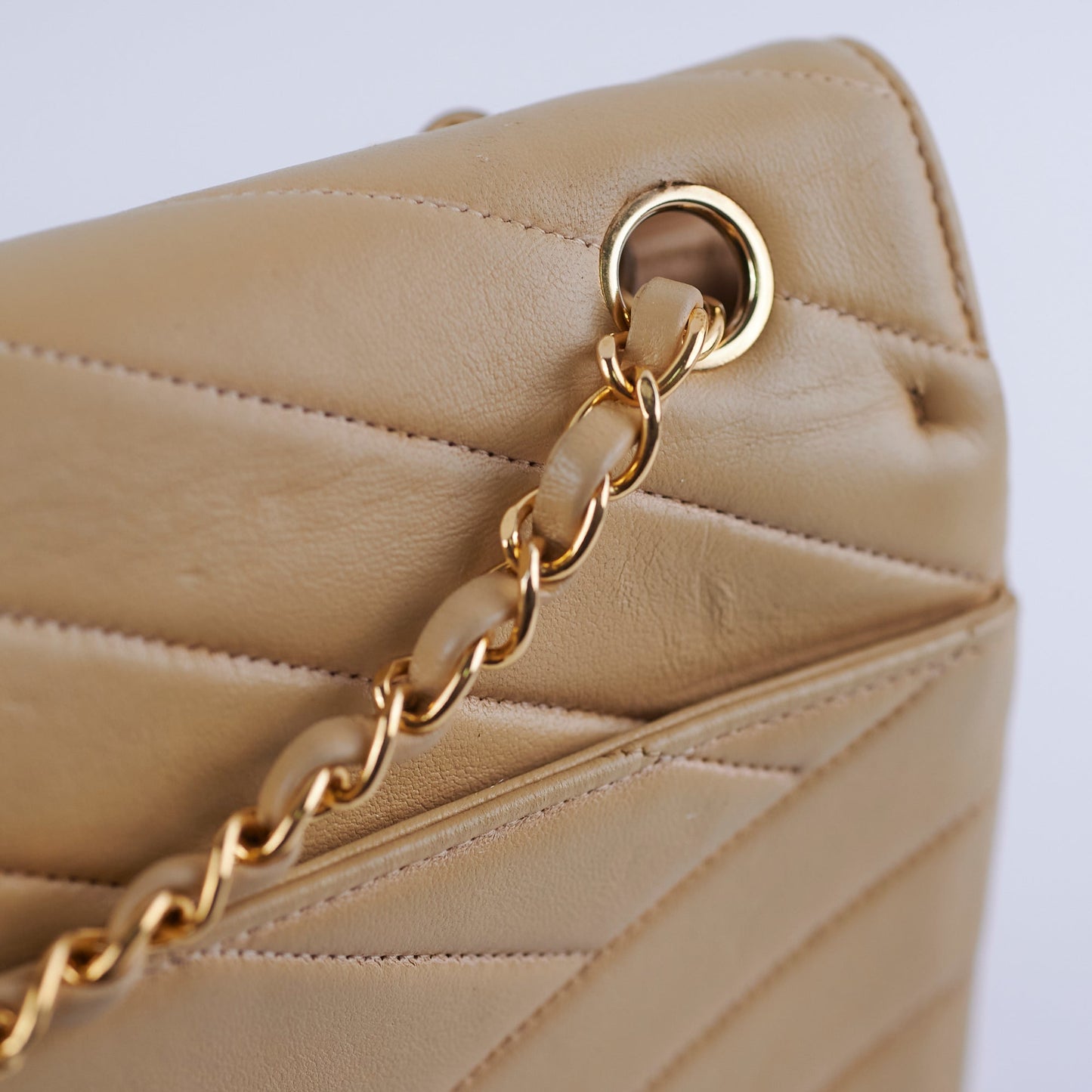 Chanel  Beige Lambskin Shoulder Bag