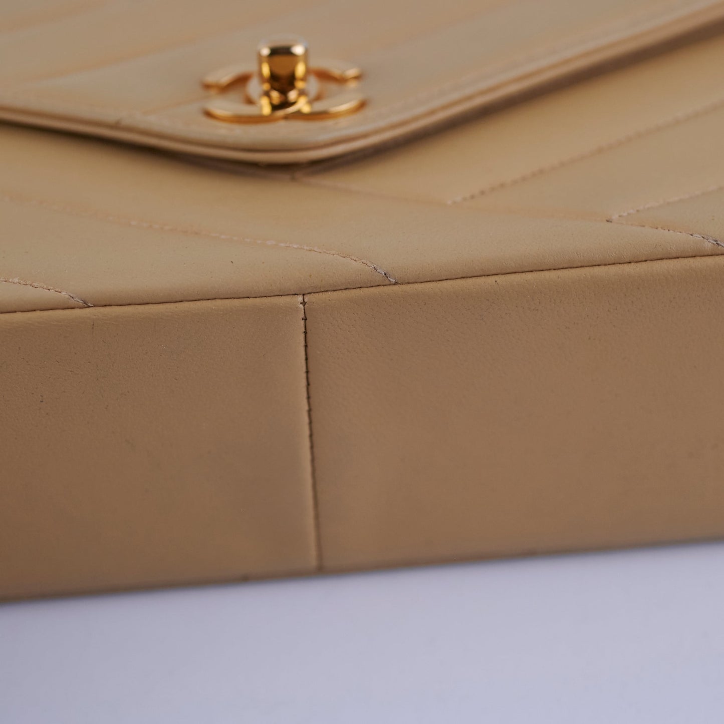 Chanel  Beige Lambskin Shoulder Bag