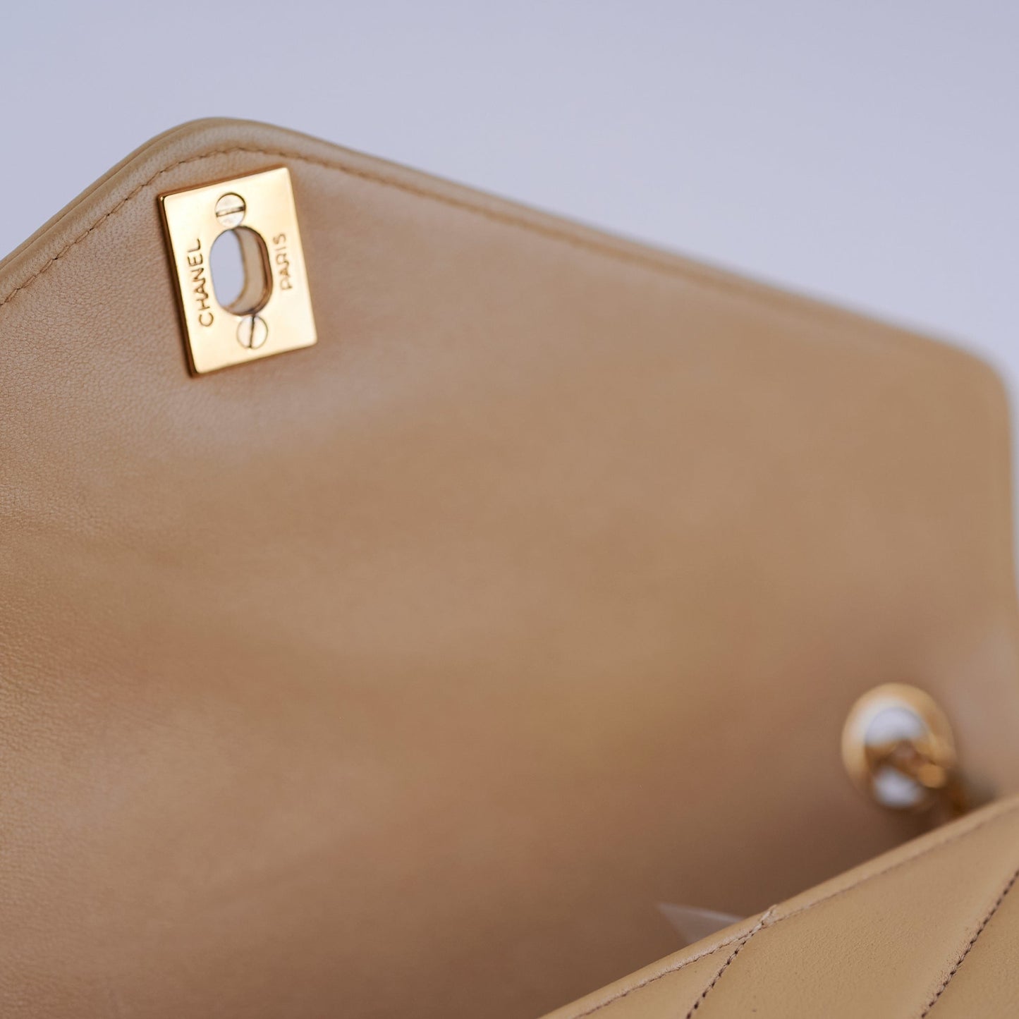 Chanel  Beige Lambskin Shoulder Bag