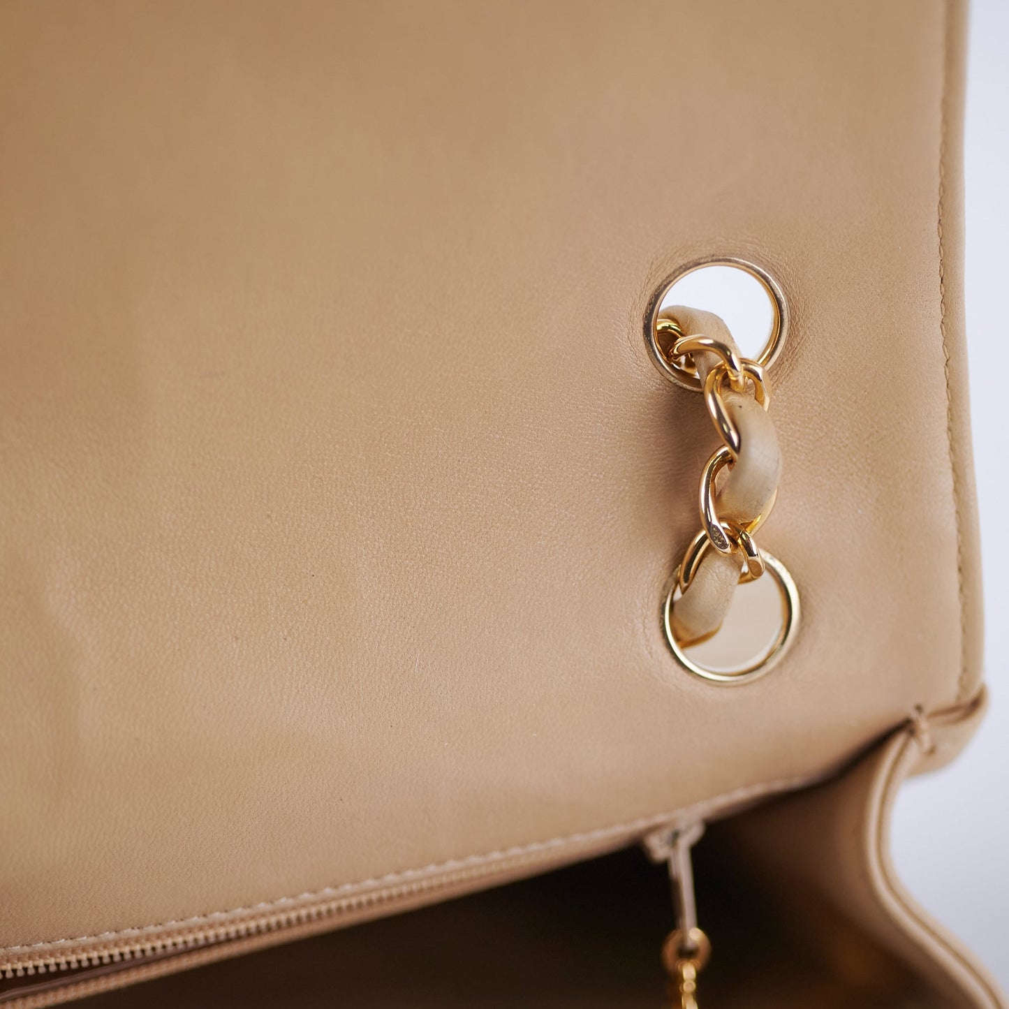 Chanel  Beige Lambskin Shoulder Bag