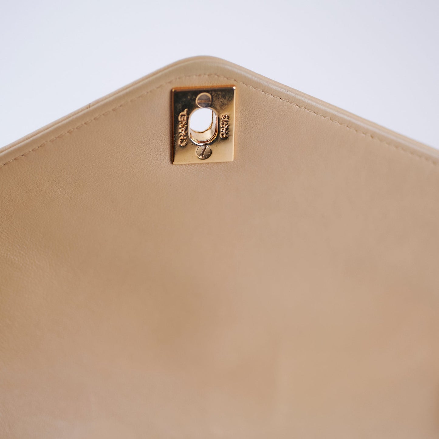 Chanel  Beige Lambskin Shoulder Bag