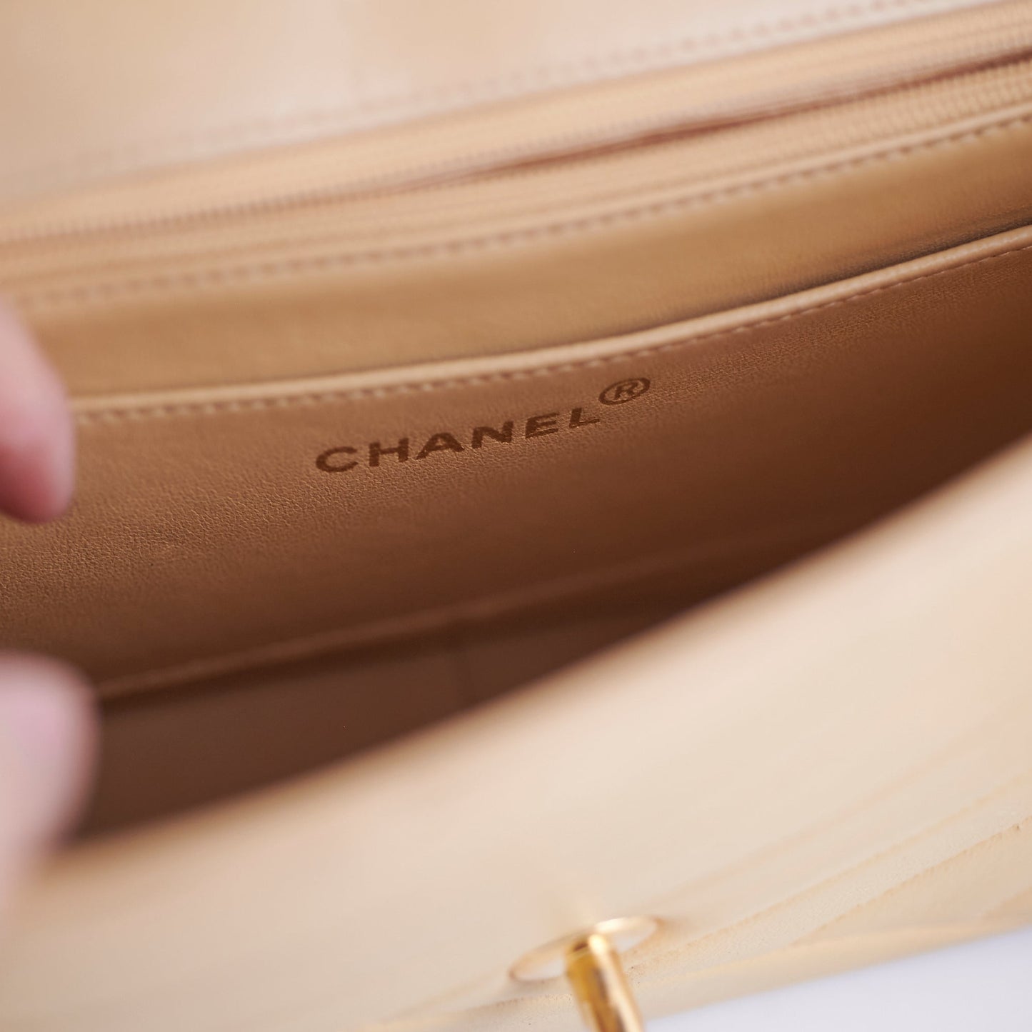 Chanel  Beige Lambskin Shoulder Bag