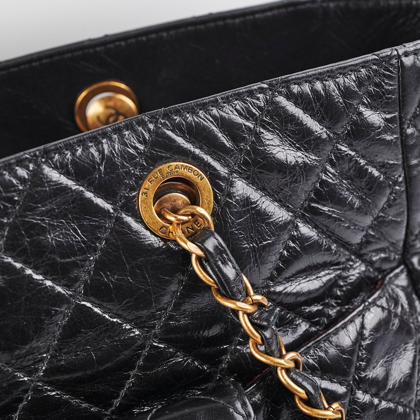 Chanel Black Shiny Calfskin Shoulder Tote Bag - Series 20