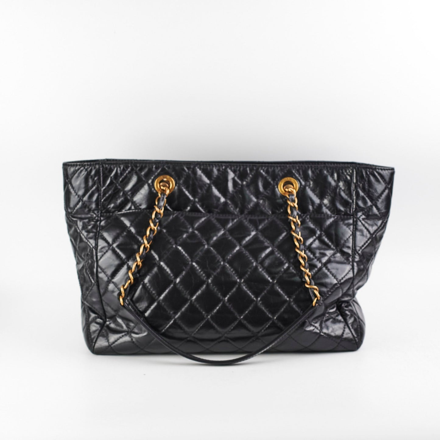 Chanel Black Shiny Calfskin Shoulder Tote Bag - Series 20