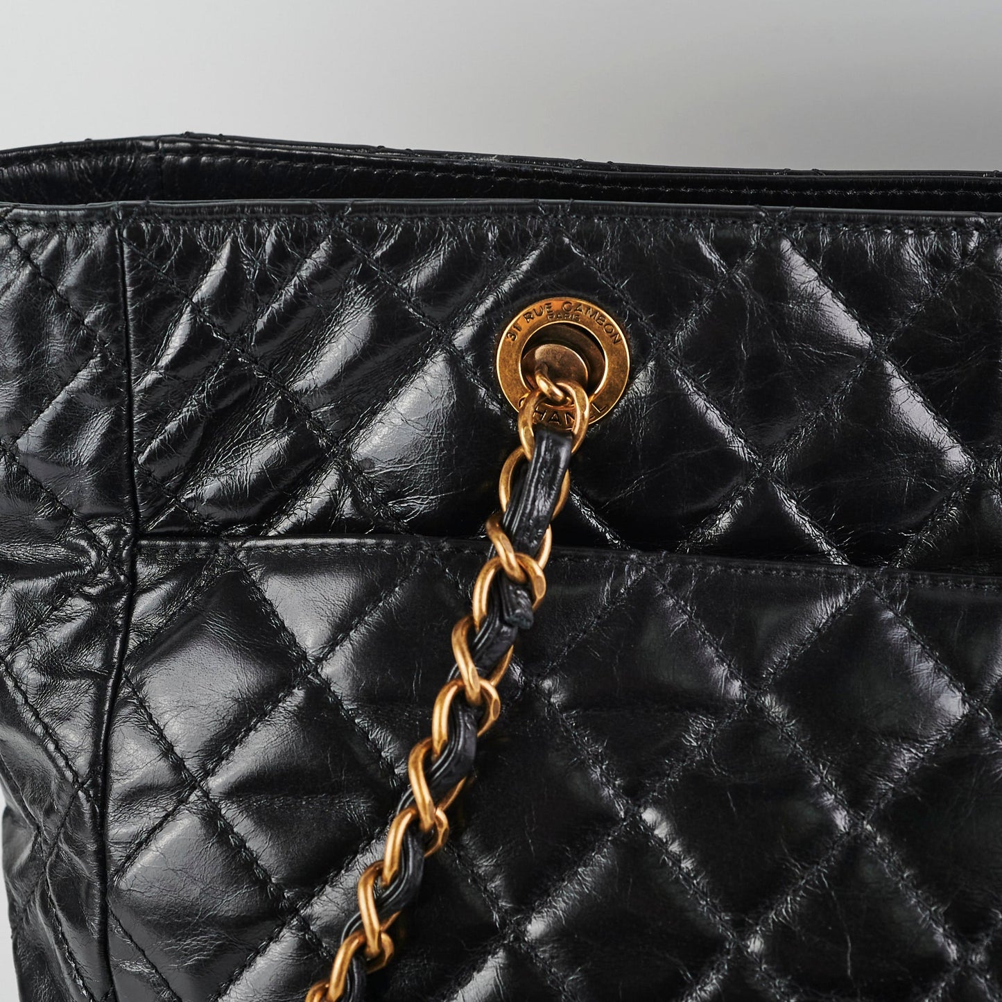 Chanel Black Shiny Calfskin Shoulder Tote Bag - Series 20