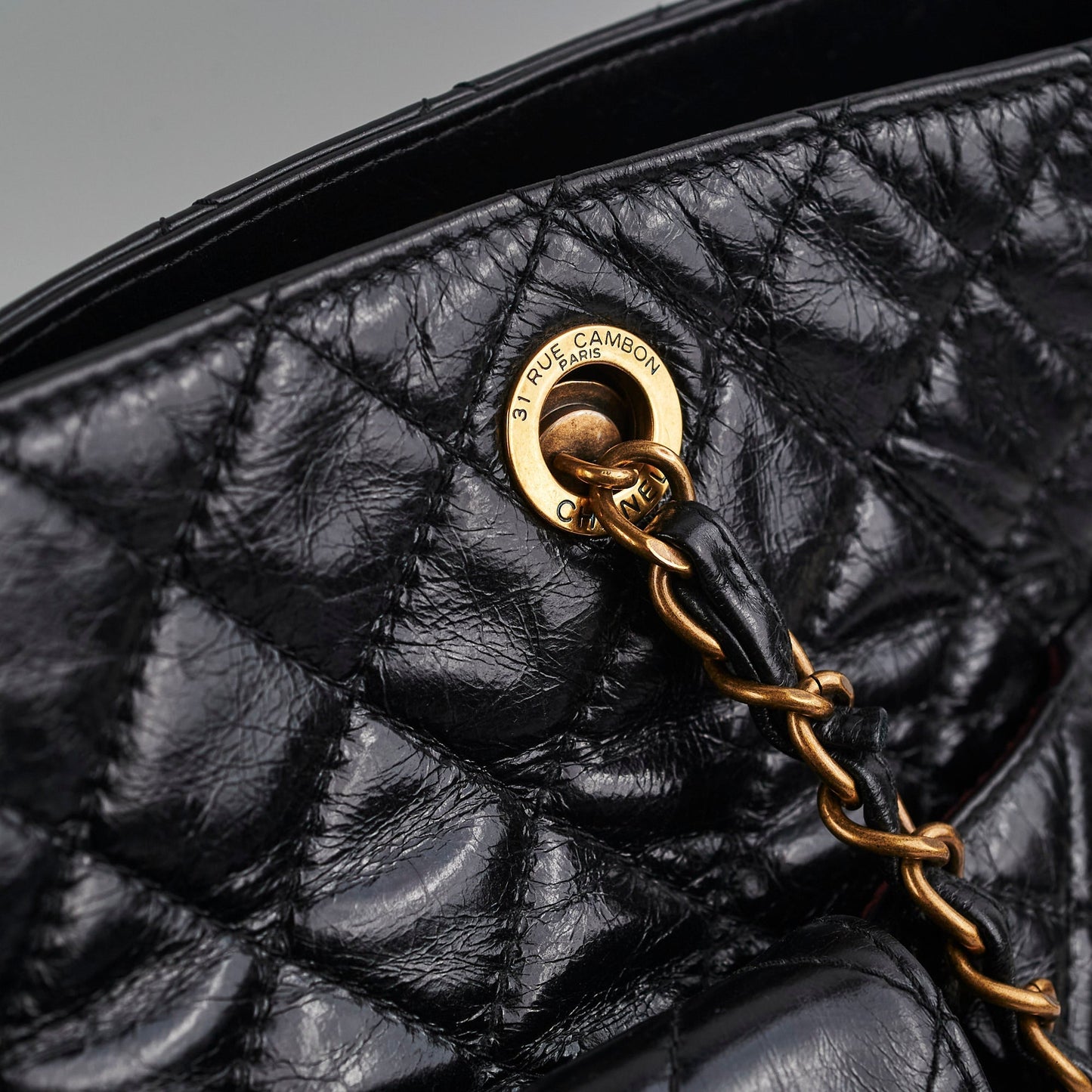 Chanel Black Shiny Calfskin Shoulder Tote Bag - Series 20