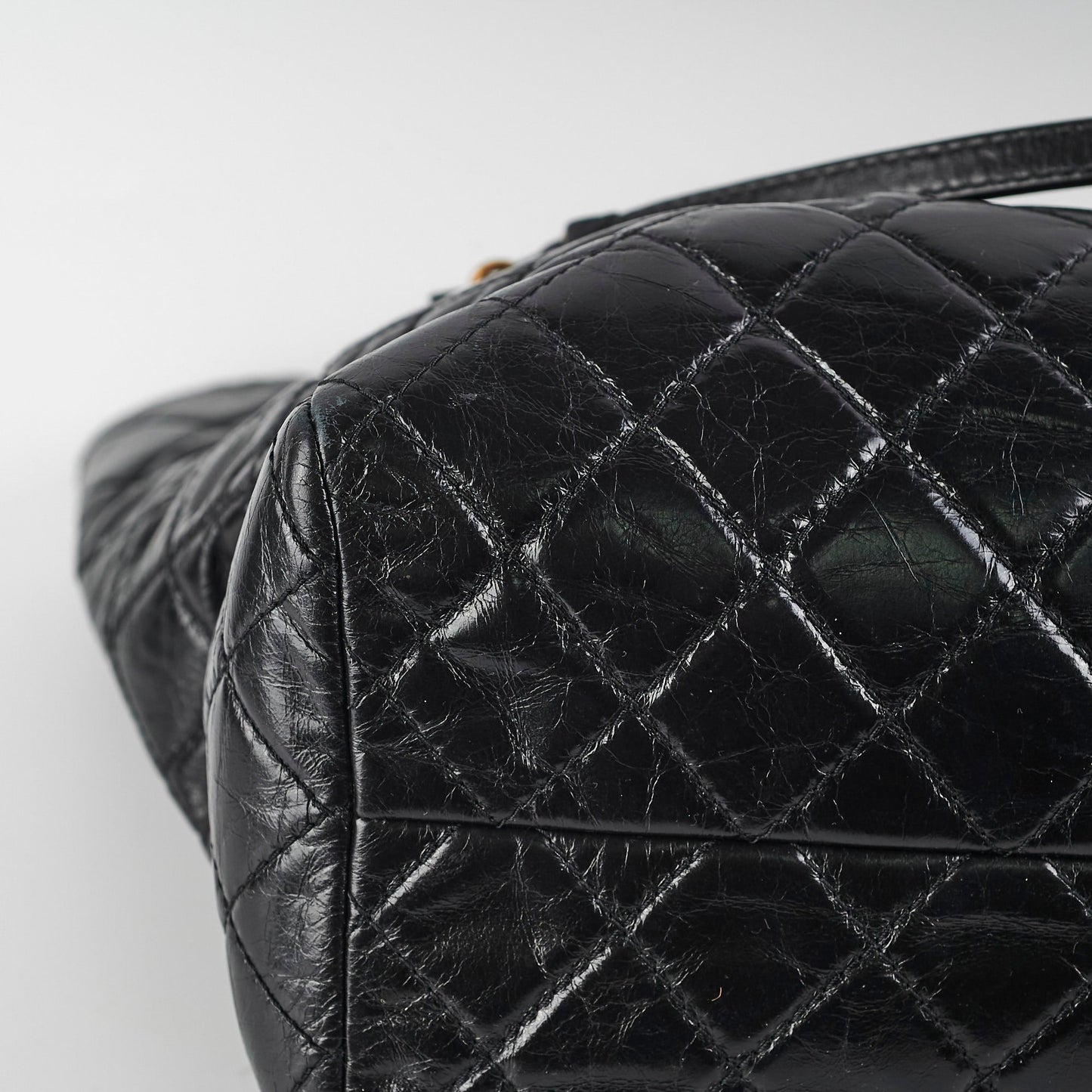 Chanel Black Shiny Calfskin Shoulder Tote Bag - Series 20