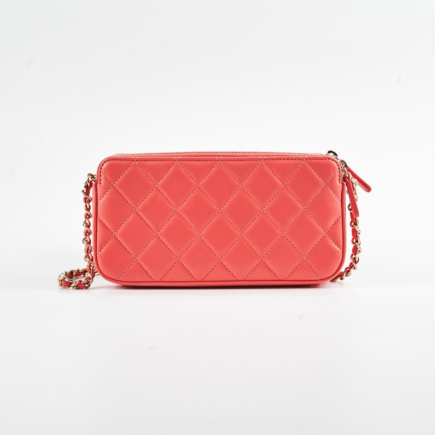 Chanel Small Camelia CC Clucth with Chain Coral