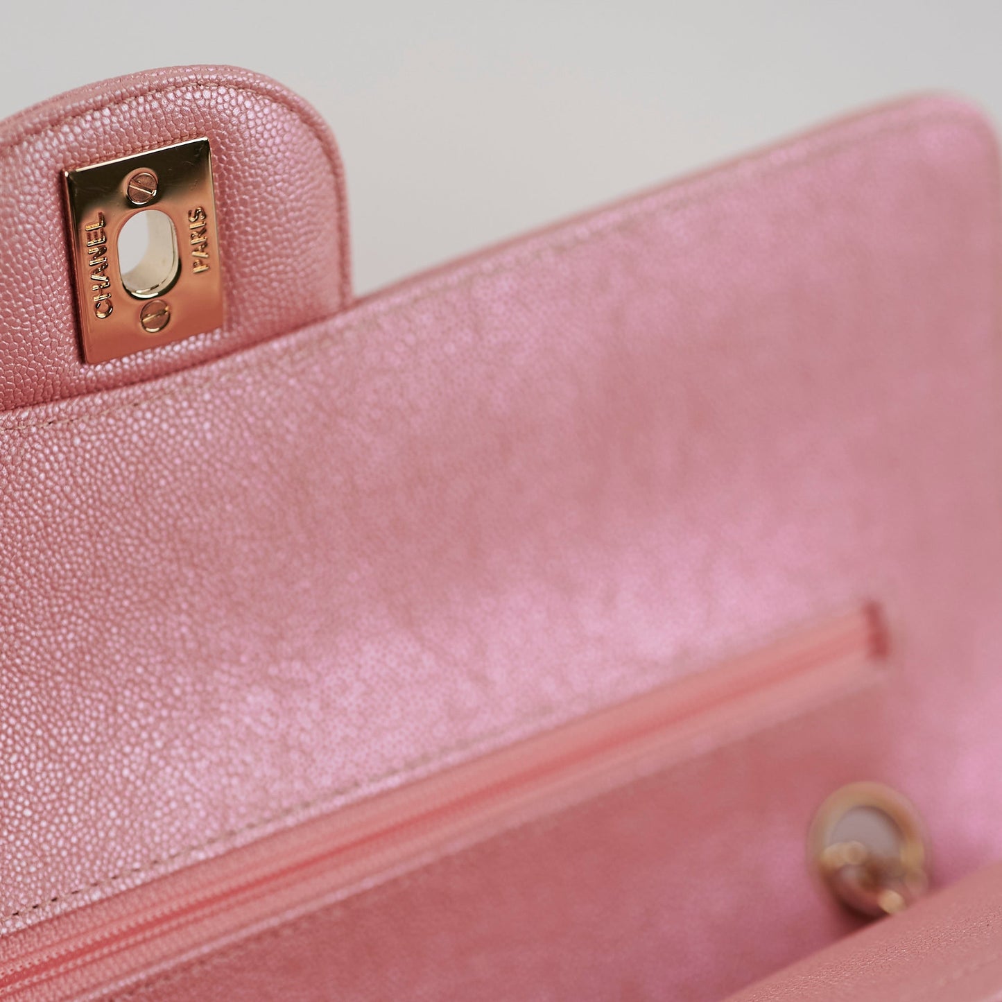 Chanel Medium/Large Caviar Double Classic Flap Iridescent Pink