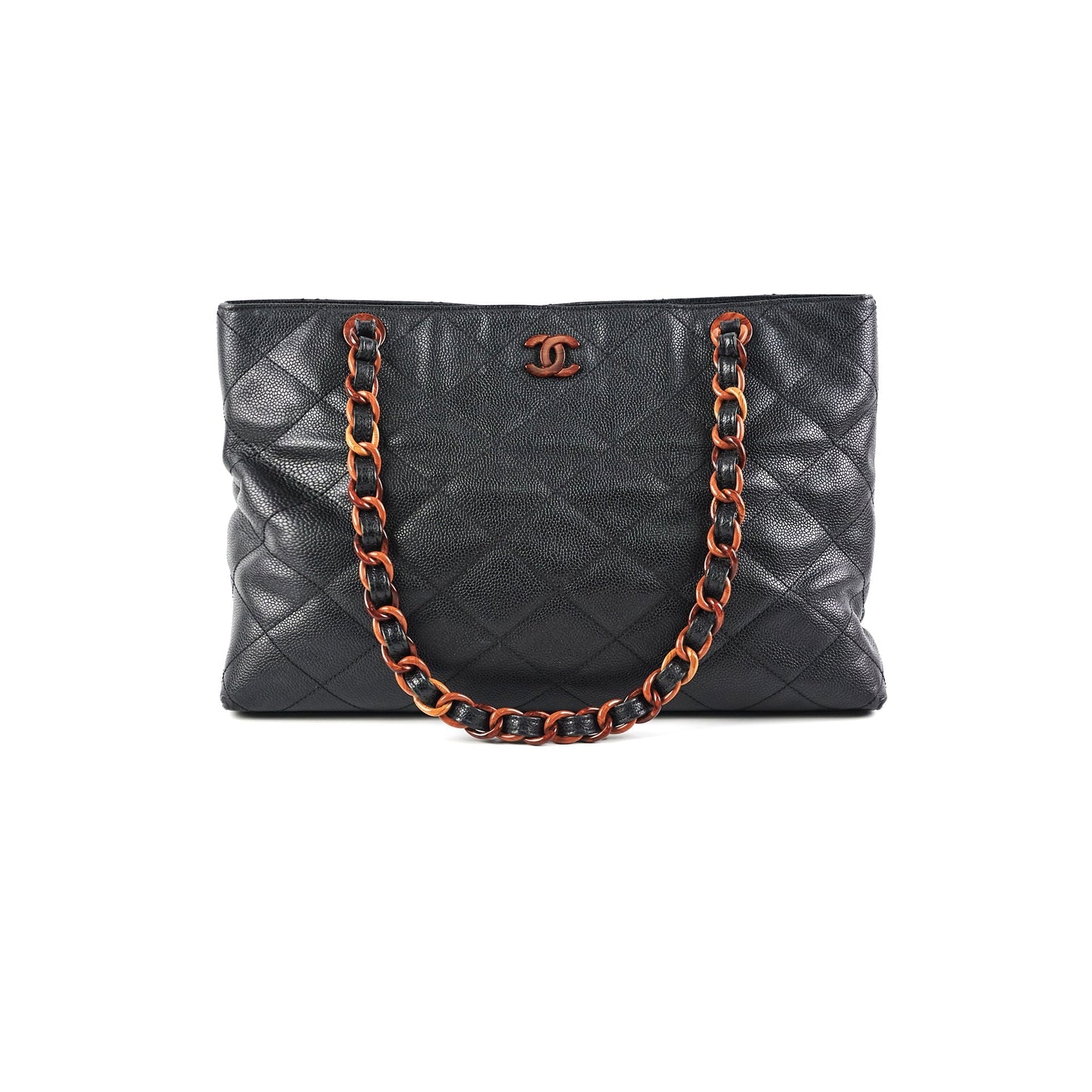 Chanel Caviar  Tortoise Shell Chain Black Tote Bag Black