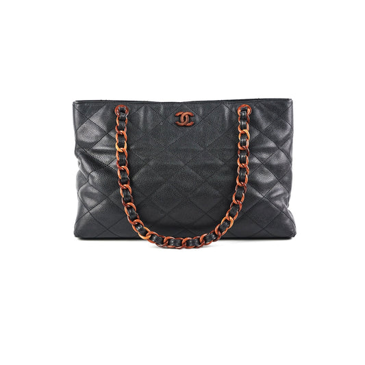 Chanel Caviar  Tortoise Shell Chain Black Tote Bag Black