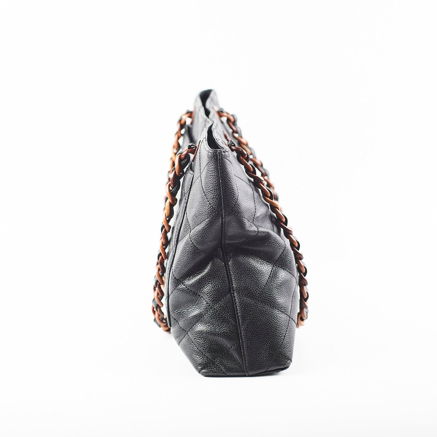 Chanel Caviar  Tortoise Shell Chain Black Tote Bag Black