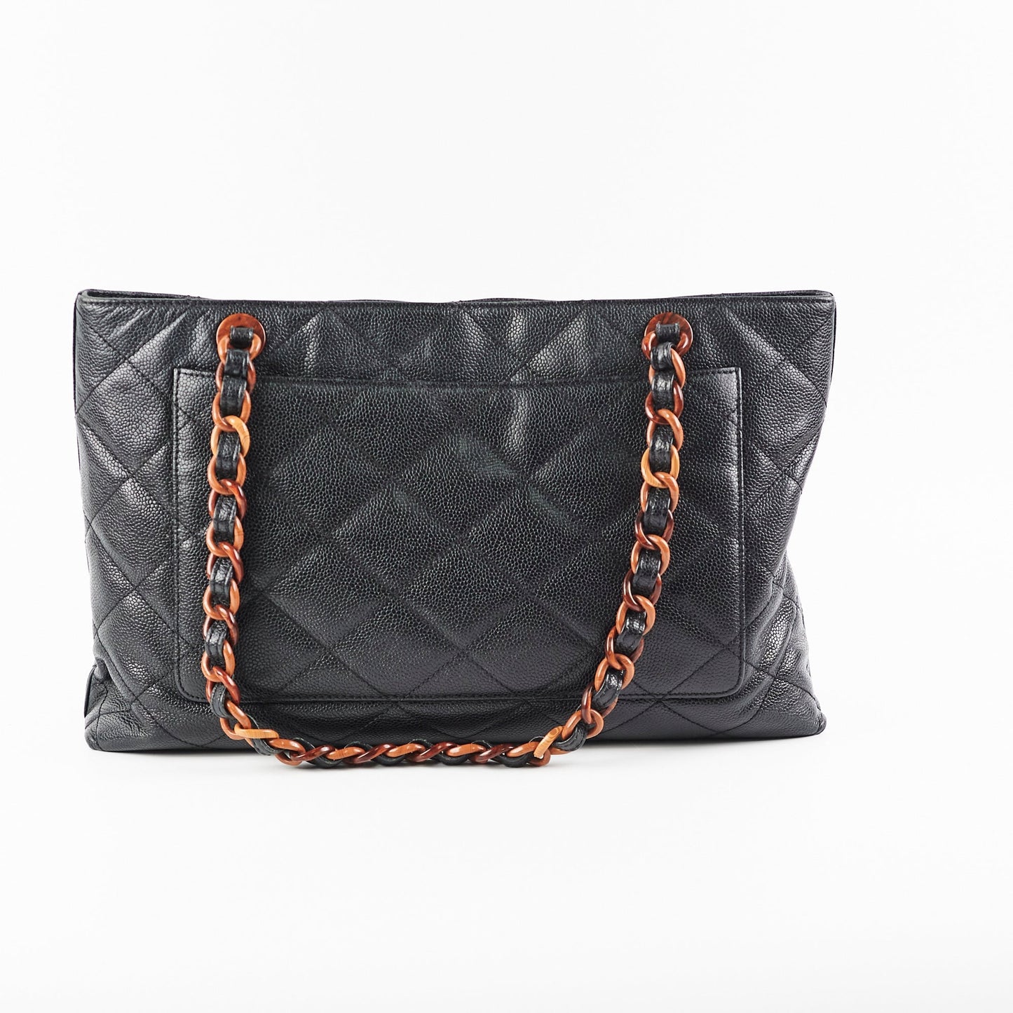 Chanel Caviar  Tortoise Shell Chain Black Tote Bag Black