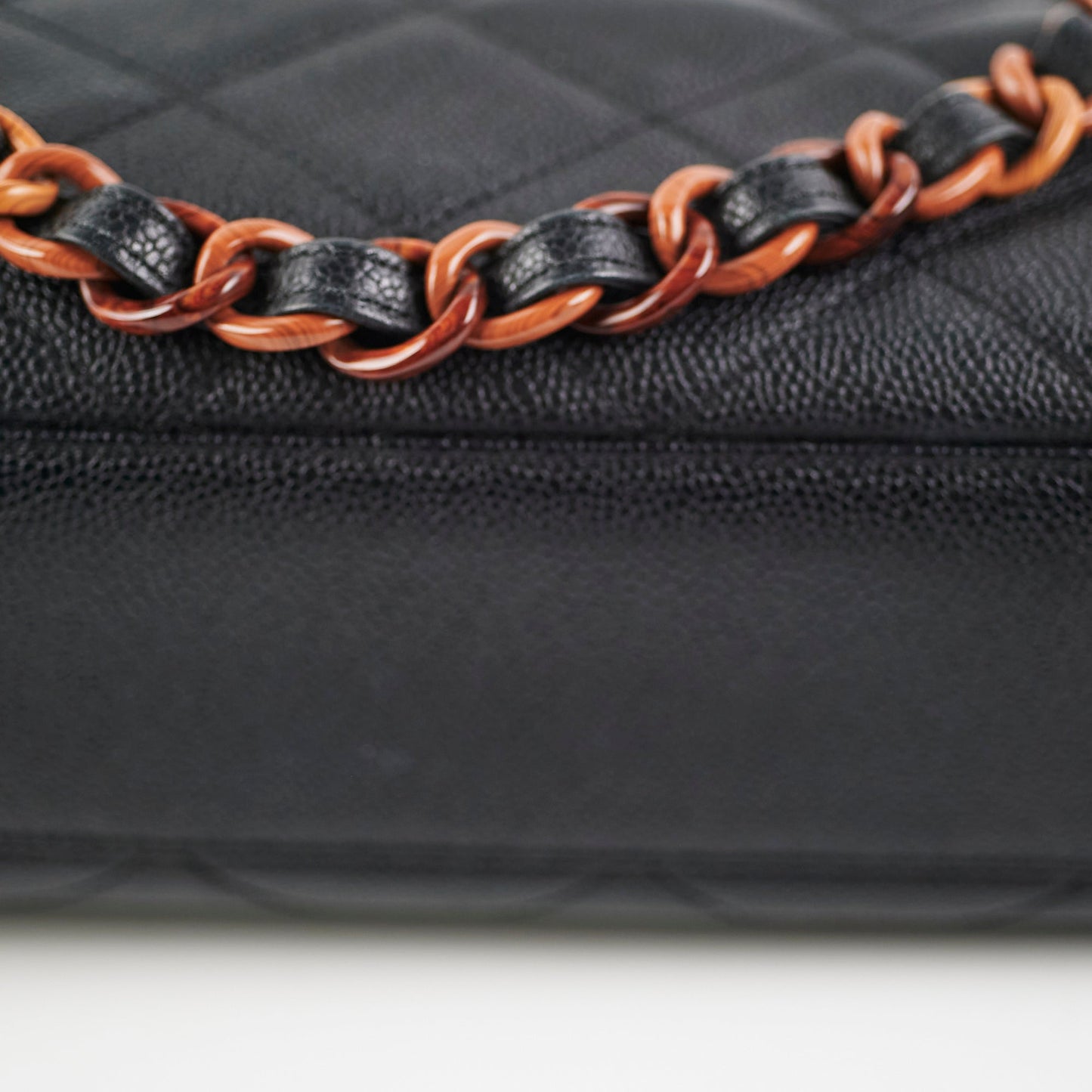 Chanel Caviar  Tortoise Shell Chain Black Tote Bag Black