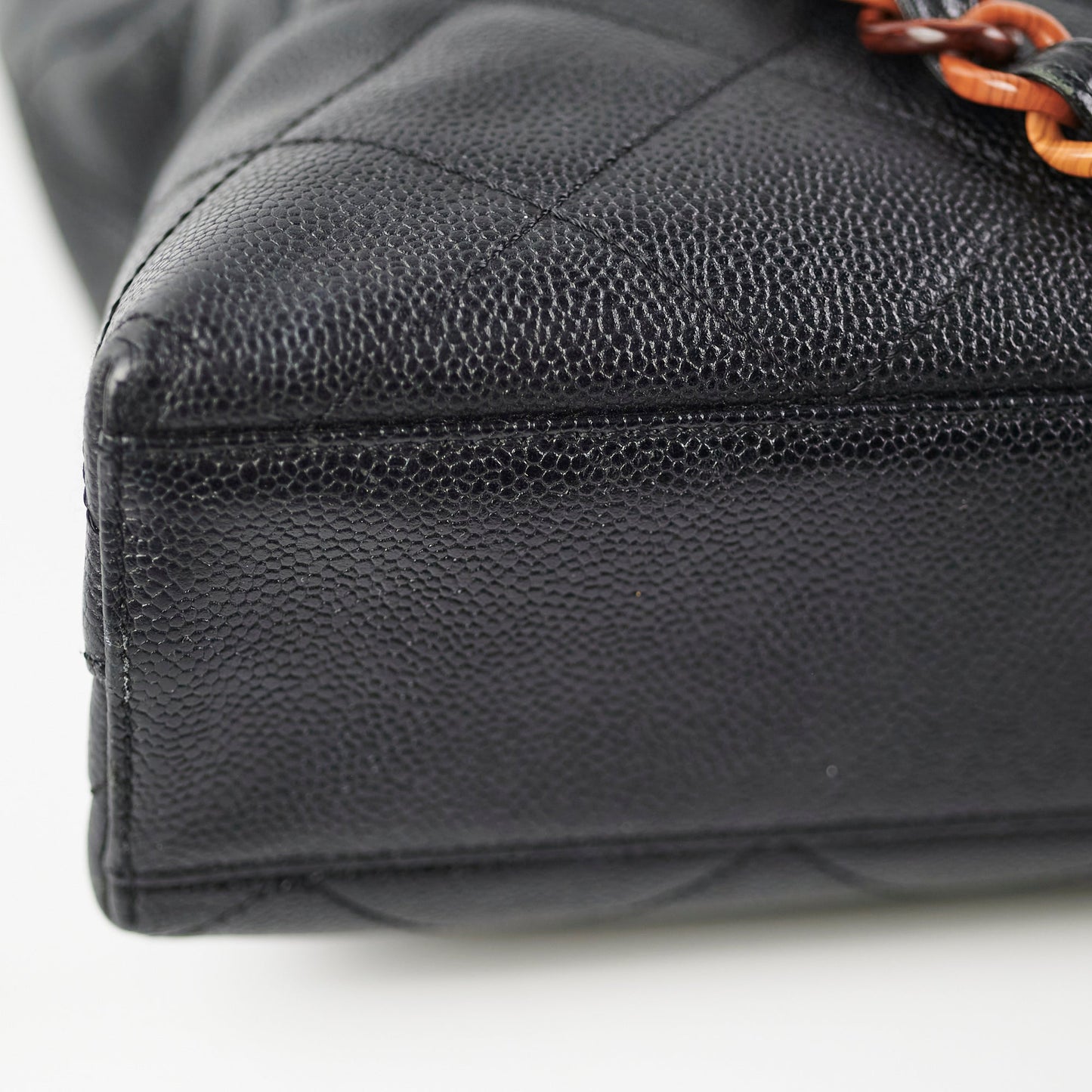 Chanel Caviar  Tortoise Shell Chain Black Tote Bag Black