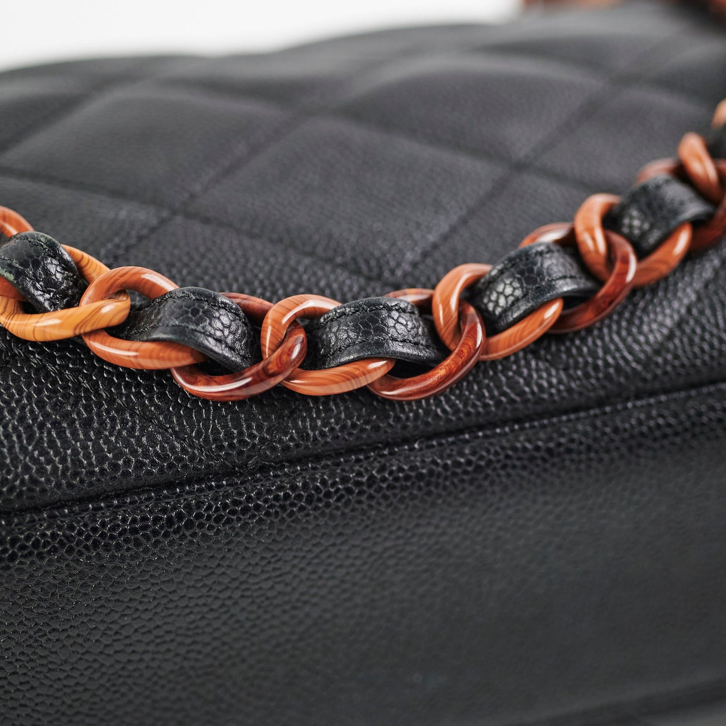 Chanel Caviar  Tortoise Shell Chain Black Tote Bag Black