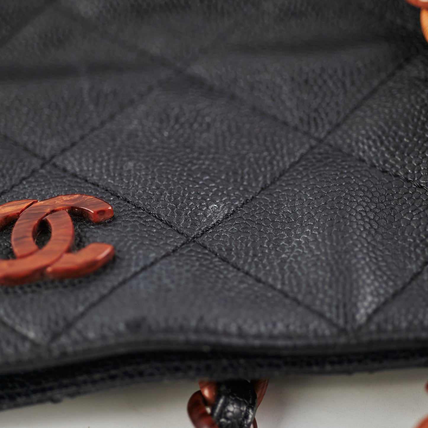 Chanel Caviar  Tortoise Shell Chain Black Tote Bag Black