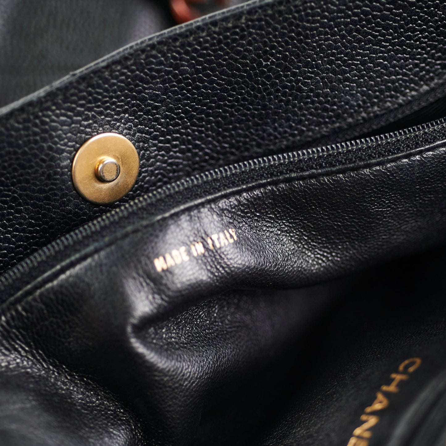 Chanel Caviar  Tortoise Shell Chain Black Tote Bag Black