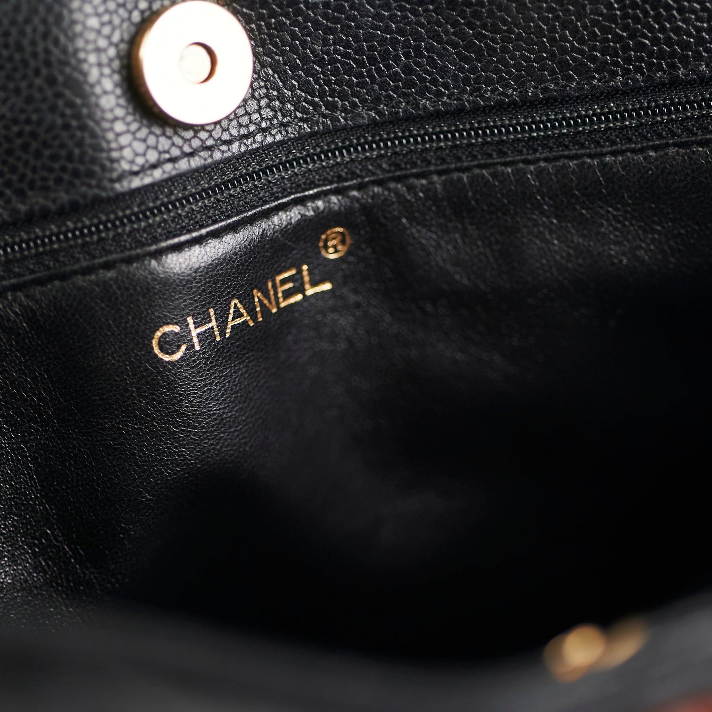 Chanel Caviar  Tortoise Shell Chain Black Tote Bag Black