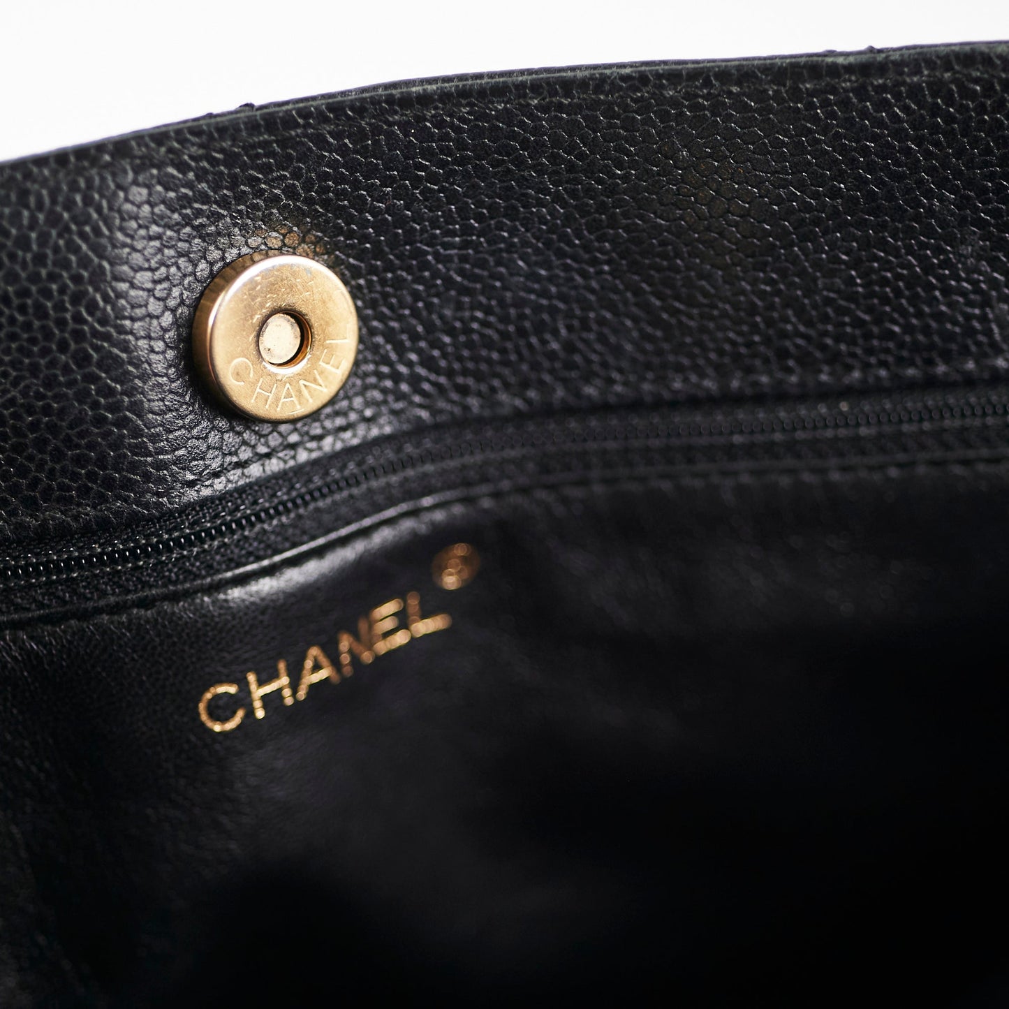 Chanel Caviar  Tortoise Shell Chain Black Tote Bag Black