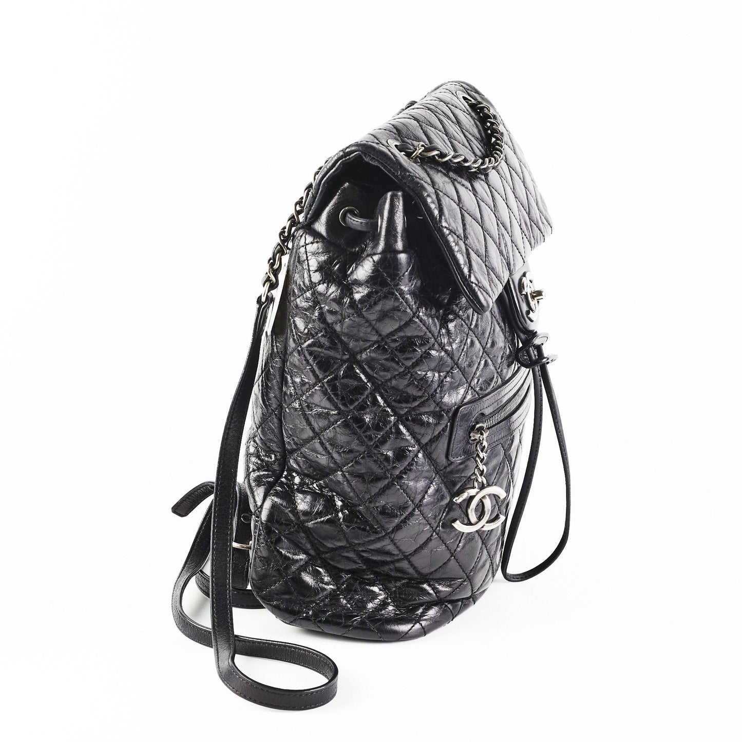 Chanel Black Distressed Calfskin Backpack