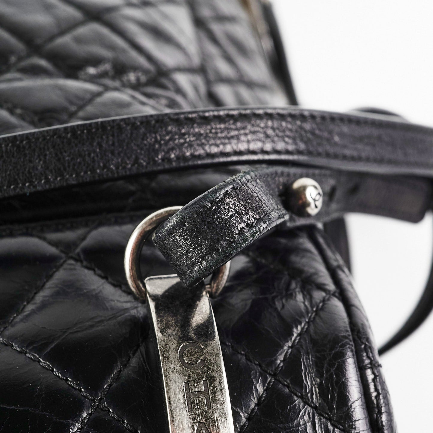 Chanel Black Distressed Calfskin Backpack